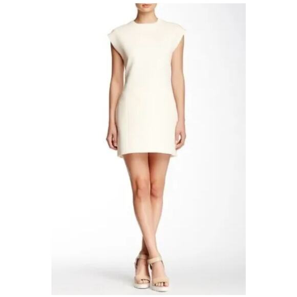 Helmut Lang Erosion Pockets Cotton Wool Textured Mini Sheath Cream Ivory Dress 2 - Picture 2 of 15